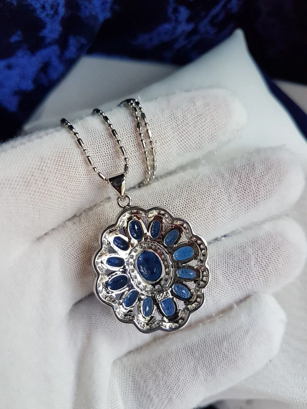 Swarovski Elements Blue Sapphire 925 Sterling Silver Statement Necklace NEW